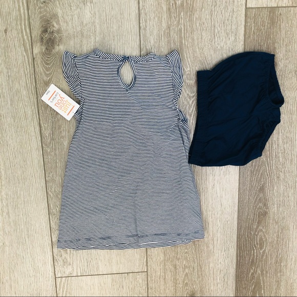 CARTERS SHORT SLEEVE DRESS FLORAL BLUE WHITE STRIPES 18MO NWT - Picture 6 of 7